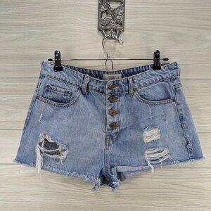 F21 High Rise Button Front Jean Shorts